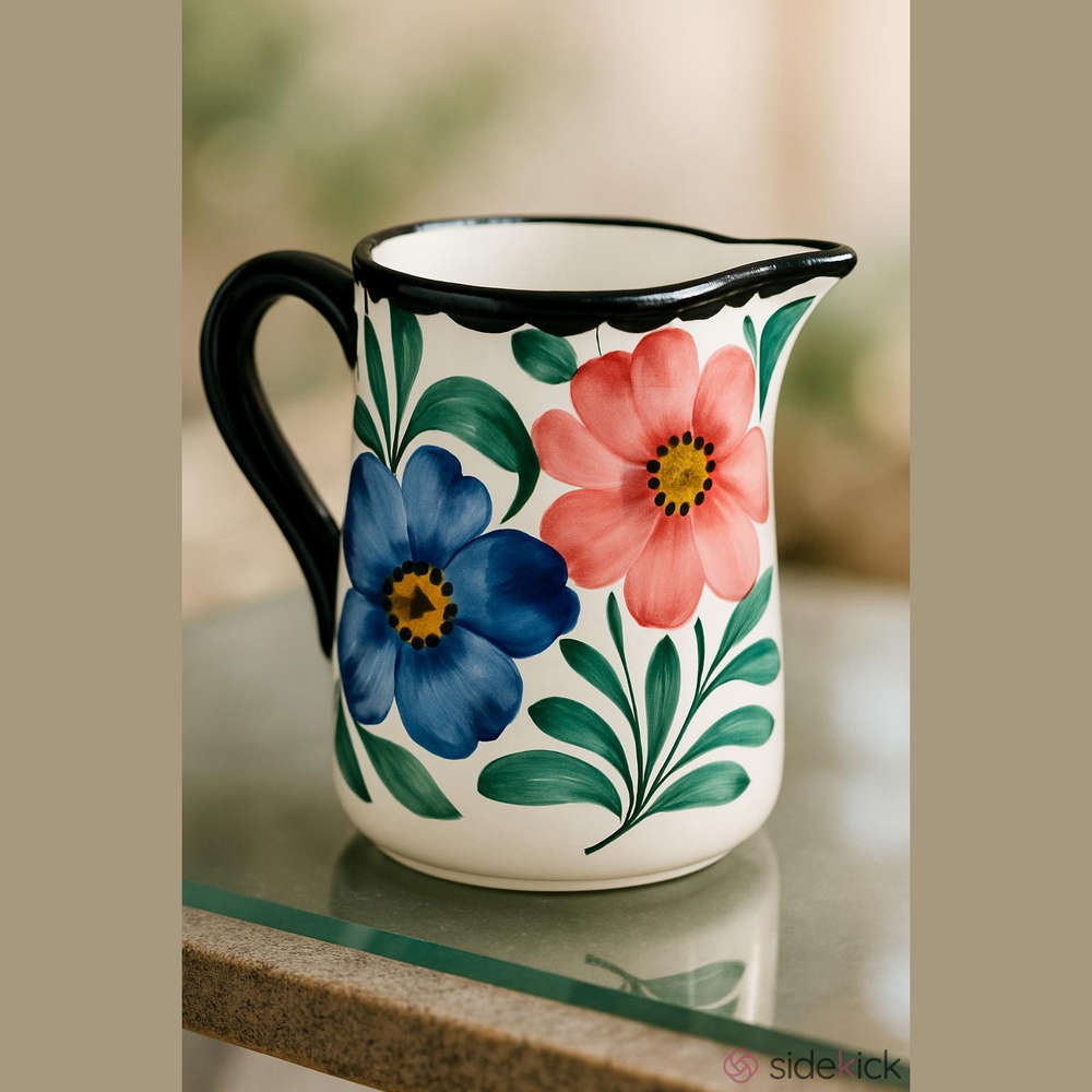 Celeste Floral Ceramic Pitcher Black Blue Pink Green